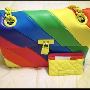 Kurt Geiger Brixton Neon Rainbow Shoulder Bag NWT. With Matching Card Case